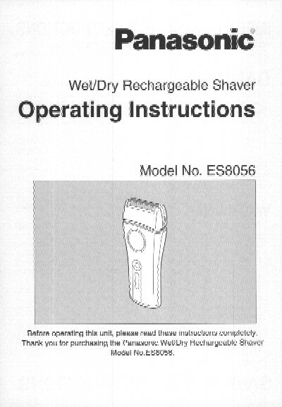 Panasonic ES8056 Wet/Dry Rechargeable Shaver Operating Instructions