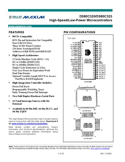 Maxim DS80C320/DS80C323 Datasheet - cover page
