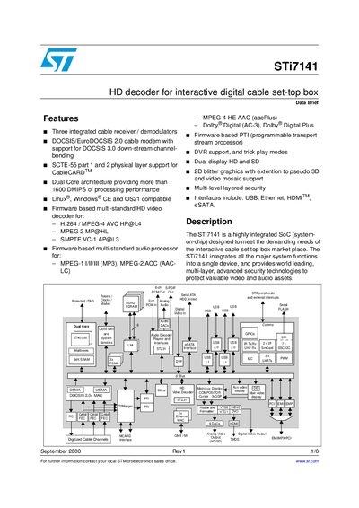 STMicroelectronics STi7141 HD Decoder Data Sheet - cover page