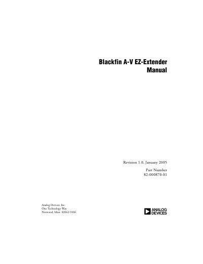 Analog Devices Blackfin A-V EZ-Extender User Manual - cover page