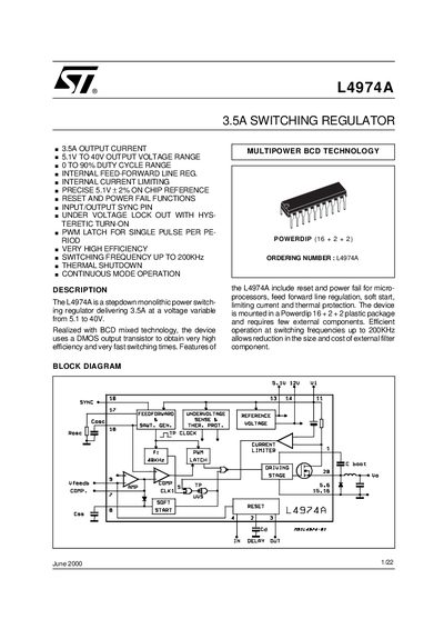 STMicroelectronics L4974A 3.5A Switching Regulator Datasheet - cover page