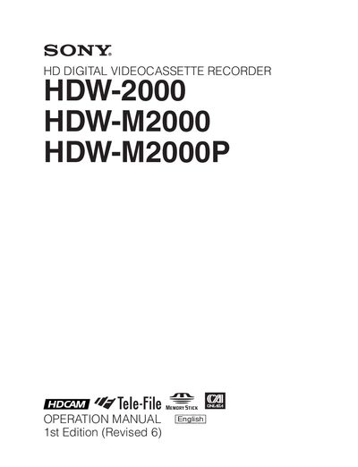 Sony HDW-2000/HDW-M2000/HDW-M2000P Digital Videocassette Recorder Operation Manual - cover page