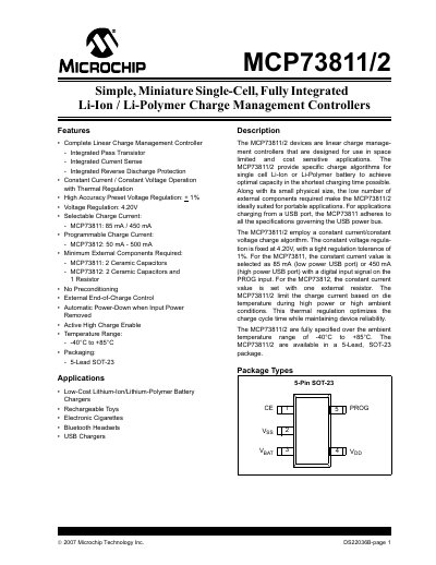 Microchip MCP73811/2 Datasheet - cover page