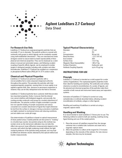Agilent LodeStars 2.7 Carboxyl Data Sheet - cover page