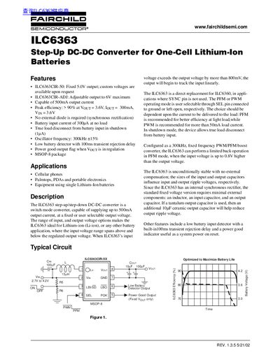 Fairchild Semiconductor ILC6363 Step-Up DC-DC Converter Datasheet - cover page