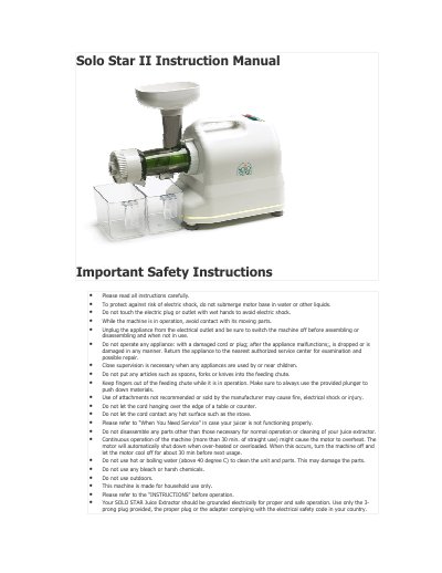 Solo Star Star II Instruction Manual - cover page