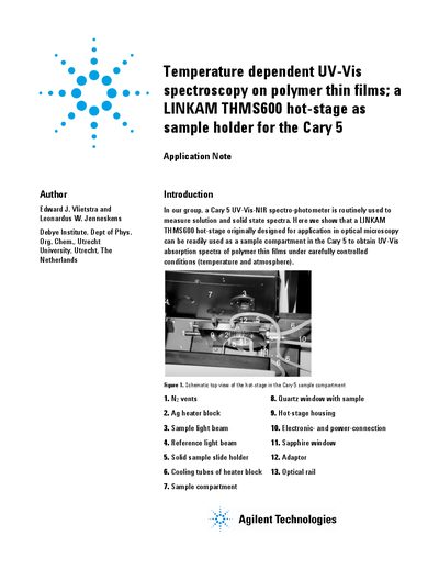 Agilent Temperature Dependent UV-Vis Spectroscopy on Polymer Thin Films; a LINKAM THMS 600hot-stage as sample holder for the Cary 5 Manual - cover page