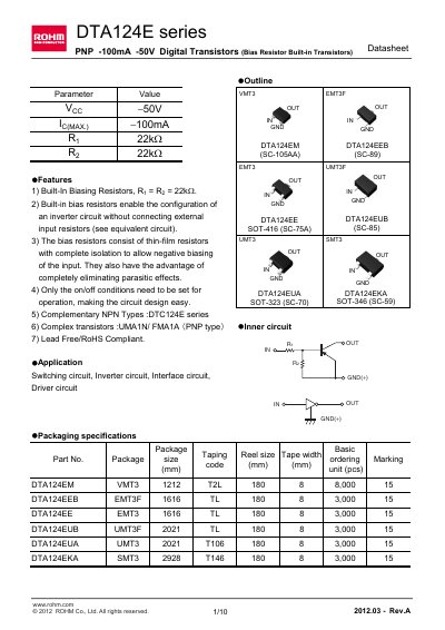 ROHM DTA124EE series handbook  - cover page