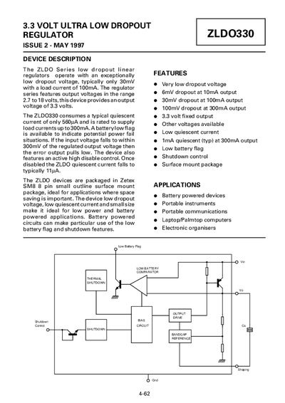 Diodes ZLDO330 3.3V Ultra Low Dropout Regulator Datasheet - cover page