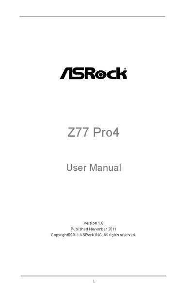 ASRock Z77 Pro4 User Manual - cover page