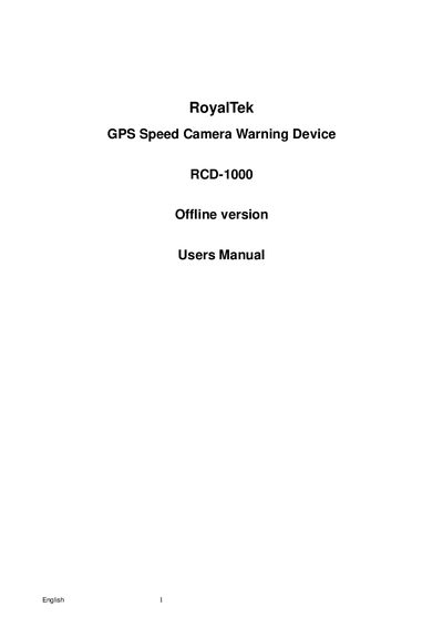 RoyalTek RCD-1000 User Manual - cover page