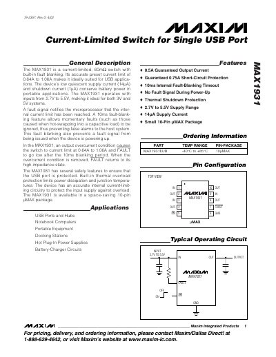 Maxim MAX1931 Current-Limited Switch Datasheet - cover page