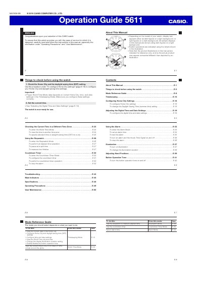 CASIO Watch 5611 Operation Guide - cover page