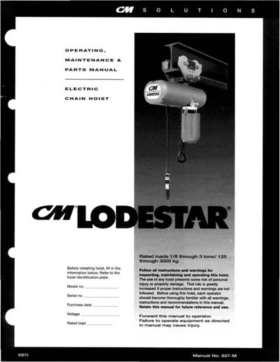 Lodestar Series 635 Electric Chain Hoist Operation, Maintenance & Parts Manual - cover page