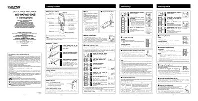 Olympus WS-100/WS-200S Digital Voice Recorder Instructions - cover page