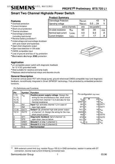 Siemens BTS 725 L1 Datasheet