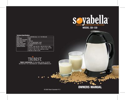 Tribest SB-130 Soymilk Maker User Manual - cover page
