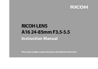Ricoh A16 24-85mm F3.5-5.5 Lens Instruction Manual - cover page