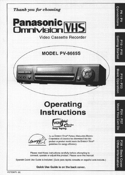 Panasonic PV-8665S Video Cassette Recorder Operating Instructions - cover page