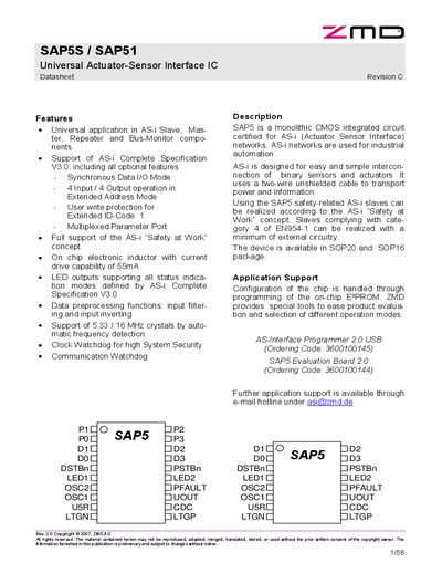 ZMD SAP5S/SAP51 Universal Actuator‑Sensor Interface IC Datasheet - cover page
