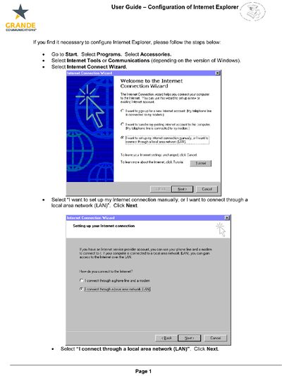 Grande Communications Internet Explorer Configuration User Guide - cover page