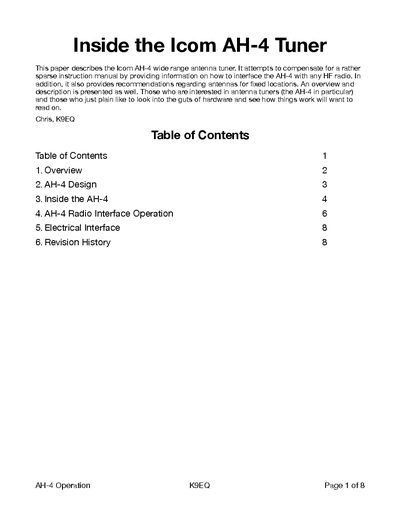 Icom AH-4 Antenna Tuner Operation Guide - cover page