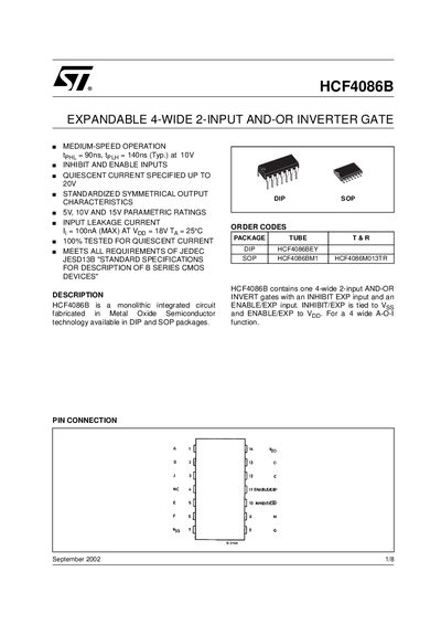 STMicroelectronics HCF4086B Expandable 4-Wide 2-Input AND-OR Inverter Gate Datasheet - cover page