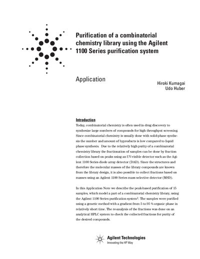 Agilent 1100 Series Purification System Application Note: Combinatorial Library Purification - cover page