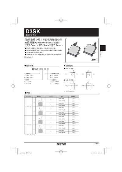 Omron D3SK Surface Mount Switch Installation Manual - cover page