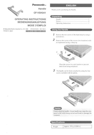 Panasonic CF-VSH341 Handle Operating Instructions - cover page