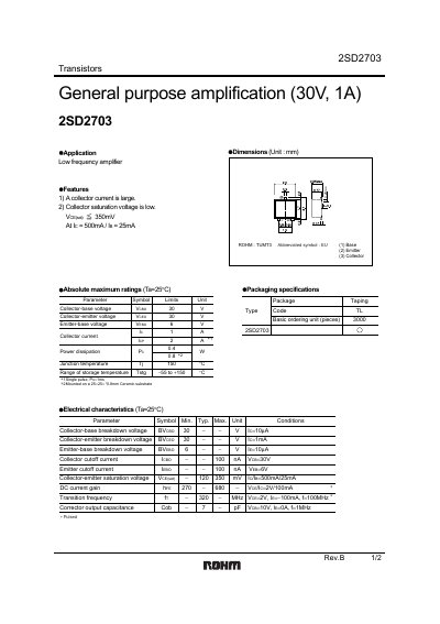 ROHM 2SD2703 Transistor Datasheet - cover page