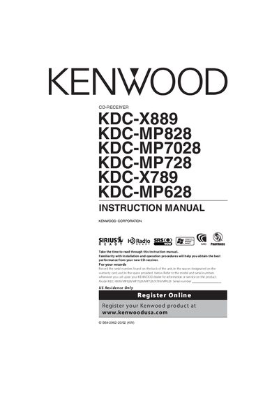 KENWOOD CD-RECEIVER KDC-X889 KDC-MP828 KDC-MP7028 Manual - cover page