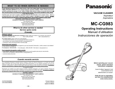 Panasonic MC-CG983 Vacuum Cleaner Operating Instructions - cover page
