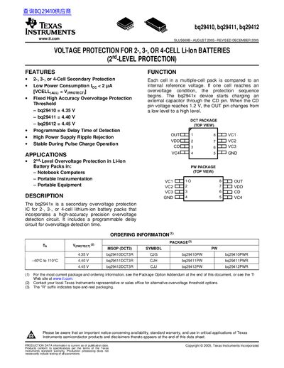 TEXAS INSTRUMENTS bq29410 bq29411 bq29412 Data Sheet 