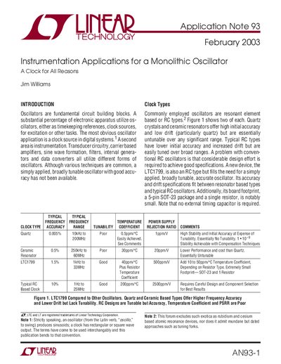 Linear Technology LTC1799 Instrumentation Oscillator Application Note 93 - cover page