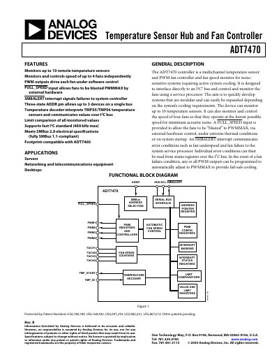 Analog Devices ADT7470 Temperature Sensor Hub and Fan Controller Manual