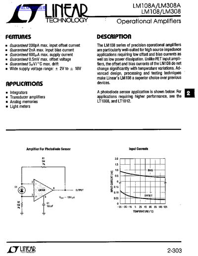 Linear Technology LM108A/LM308A Operational Amplifier Datasheet - cover page