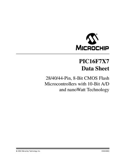 Microchip PIC16F7X7 Data Sheet