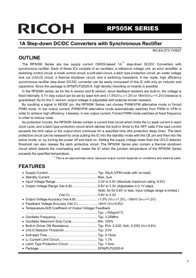 Ricoh RP505K Series Step-Down DC/DC Converter Datasheet - cover page