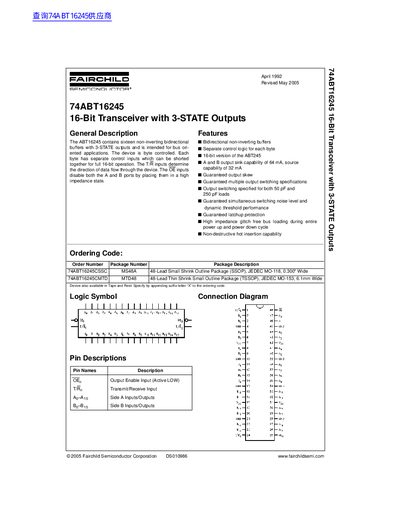 FAIRCHILD semiconductor 74ABT16245 16-Bit Buffer/Line Driver with 3-STATE Outputs handbook - cover page