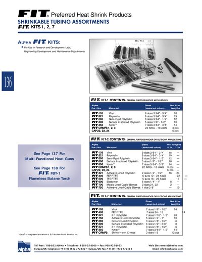 ALPHA WIRE SHRINKABLE TUBING ASSORTMENTS FIT KITS-1 2 7 - cover page