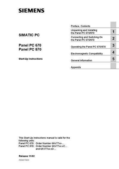Siemens Panel PC 670/870 Installation Guide - cover page