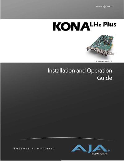 AJA KONA LHe Plus Installation and Operation Guide - cover page