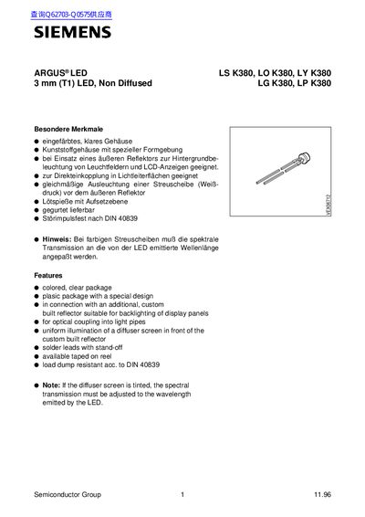 Siemens LS/LO/LY/LG/LP K380 LED Datasheet - cover page