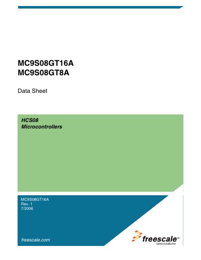 FREESCALE SEMICONDUCTOR MC9S08GT16A/MC9S08GT8A HCS08 Microcontrollers handbook - cover page