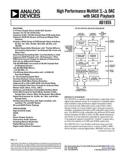 Analog Devices AD1955 Datasheet - cover page