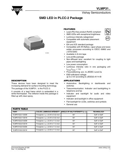 Vishay VLMP31.. SMD LED Datasheet - cover page