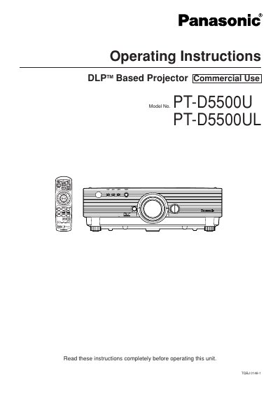 Panasonic PT-D5500U/PT-D5500UL DLP Projector Operating Instructions - cover page