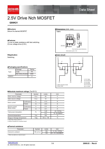 ROHM QS6K21 Datasheet - cover page