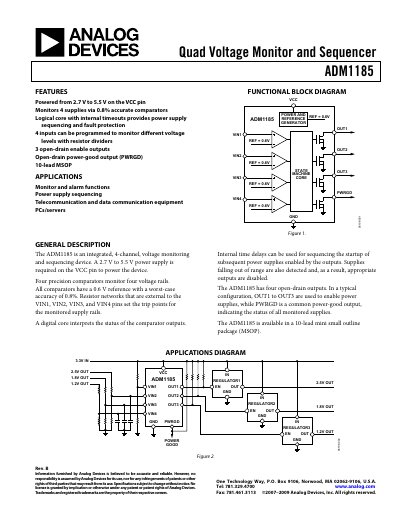 Analog Devices ADM1185 Quad Voltage Monitor and Sequencer Datasheet - cover page